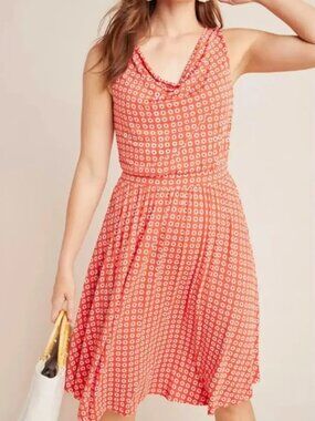 Maeve by Anthropologie Orange Daisy Floral Cowl Neck Jersey Dress S